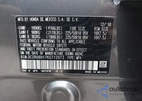 2019 Honda Hr-V Sport z USA, uszkodzony, nr VIN 3CZRU6H17KG712073